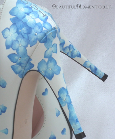 Blue hydrangea hand-painted heels
