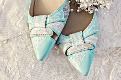 Tiffany blue and lace painted wedding shoes
