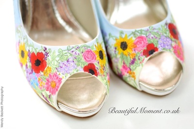 Hand painted floral wedding shoes With summer flowers