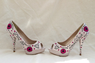 Pink gerbera Hand painted wedding shoes