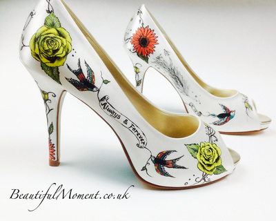 tattoo rose hand painted wedding shoes
