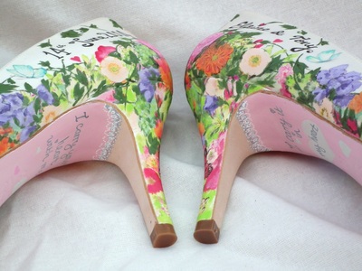 Floral painted wedding shoes