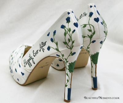 Navy Blue flower painted bridal Shoes