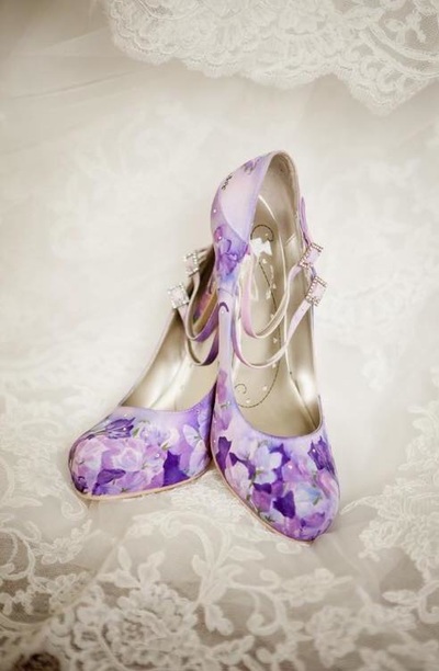 Lilac purple sweet peas painted Shoes for bride