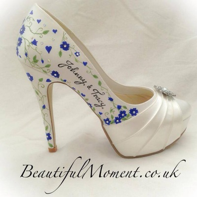 Royal blue wedding flowers painted shoes