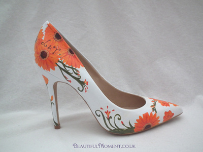 Orange gerbera hand painted wedding Shoes
