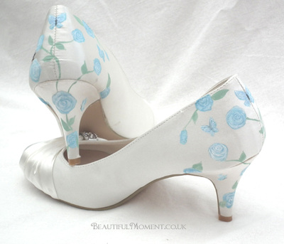 Pale blue floral hand painted wedding shoes
