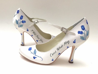 hand-painted wedding shoes with blue flowers
